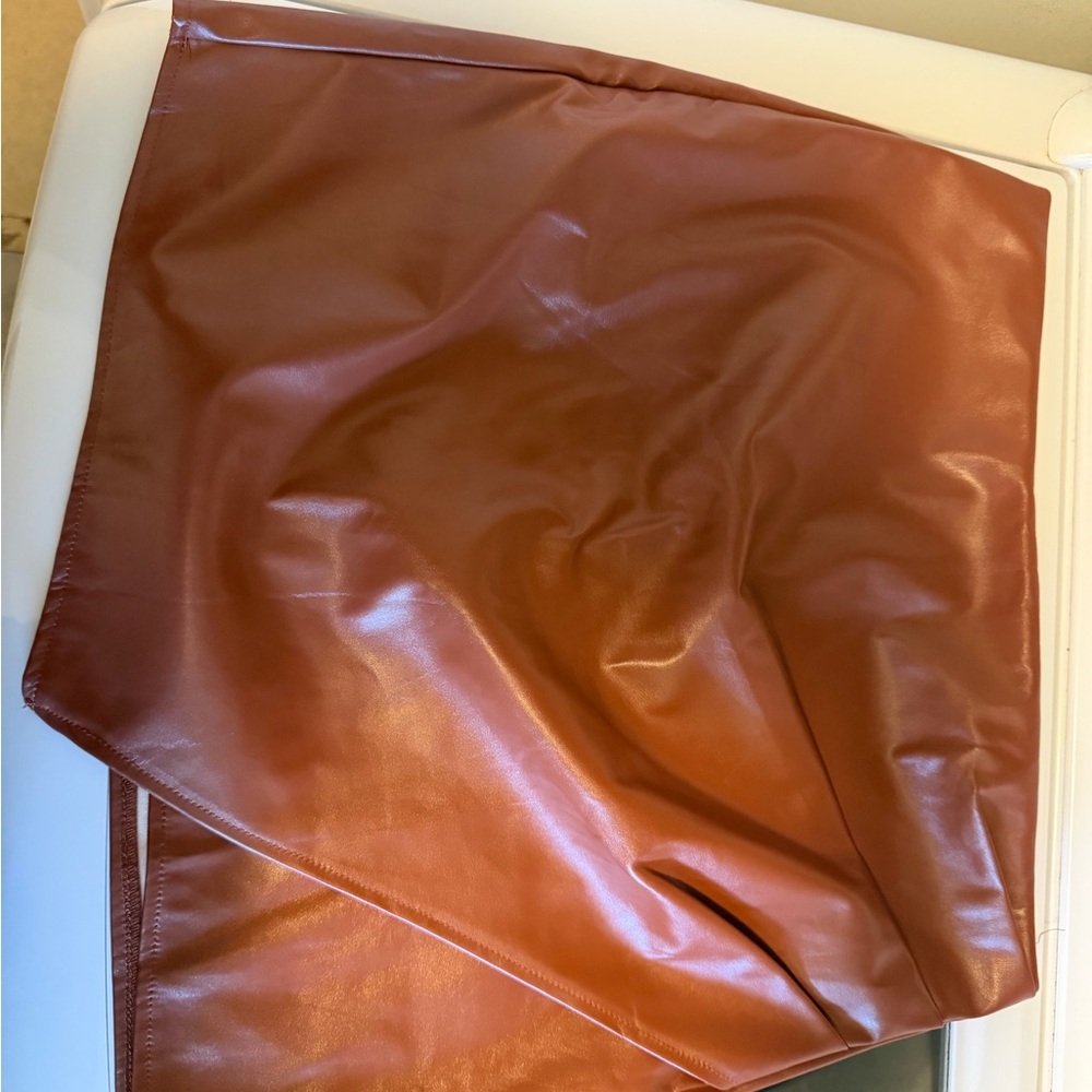 Faux Leather Rust Brown Mini Skirt size large women’s
